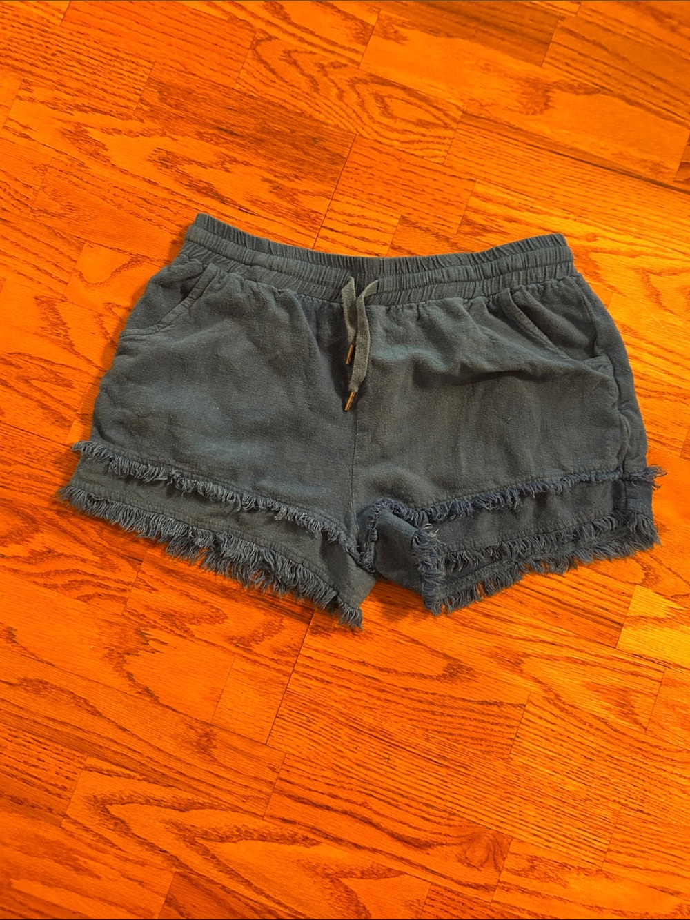 Umgee Slate Blue Frayed Hem Athletic Shorts